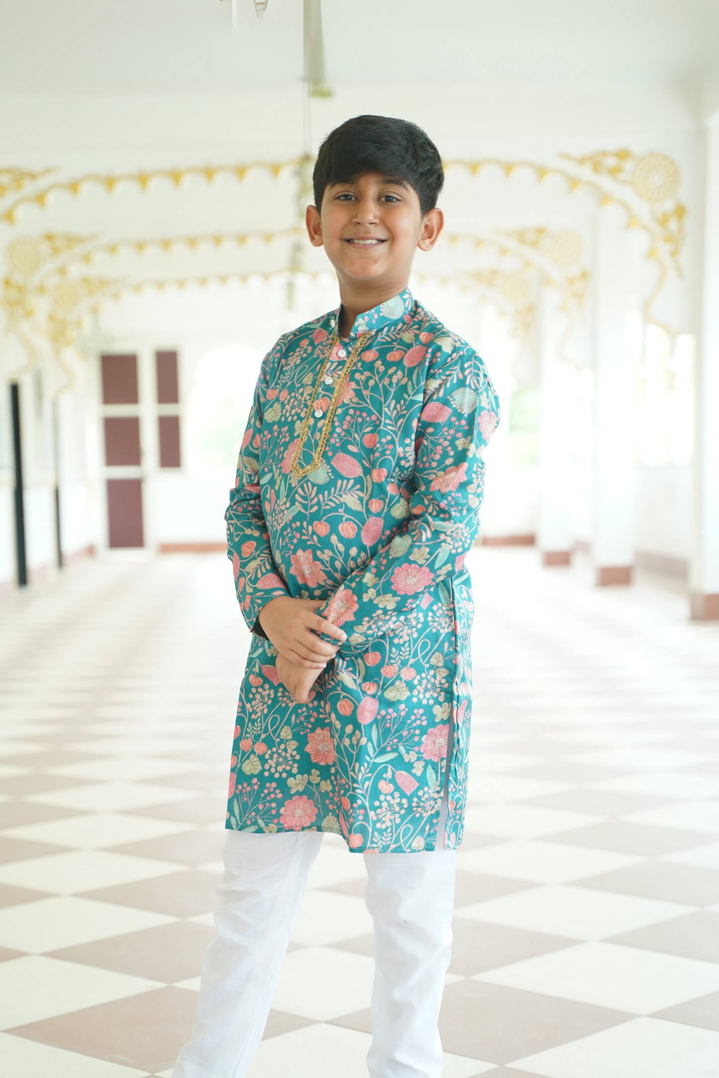 Teal Floral Kurta Set