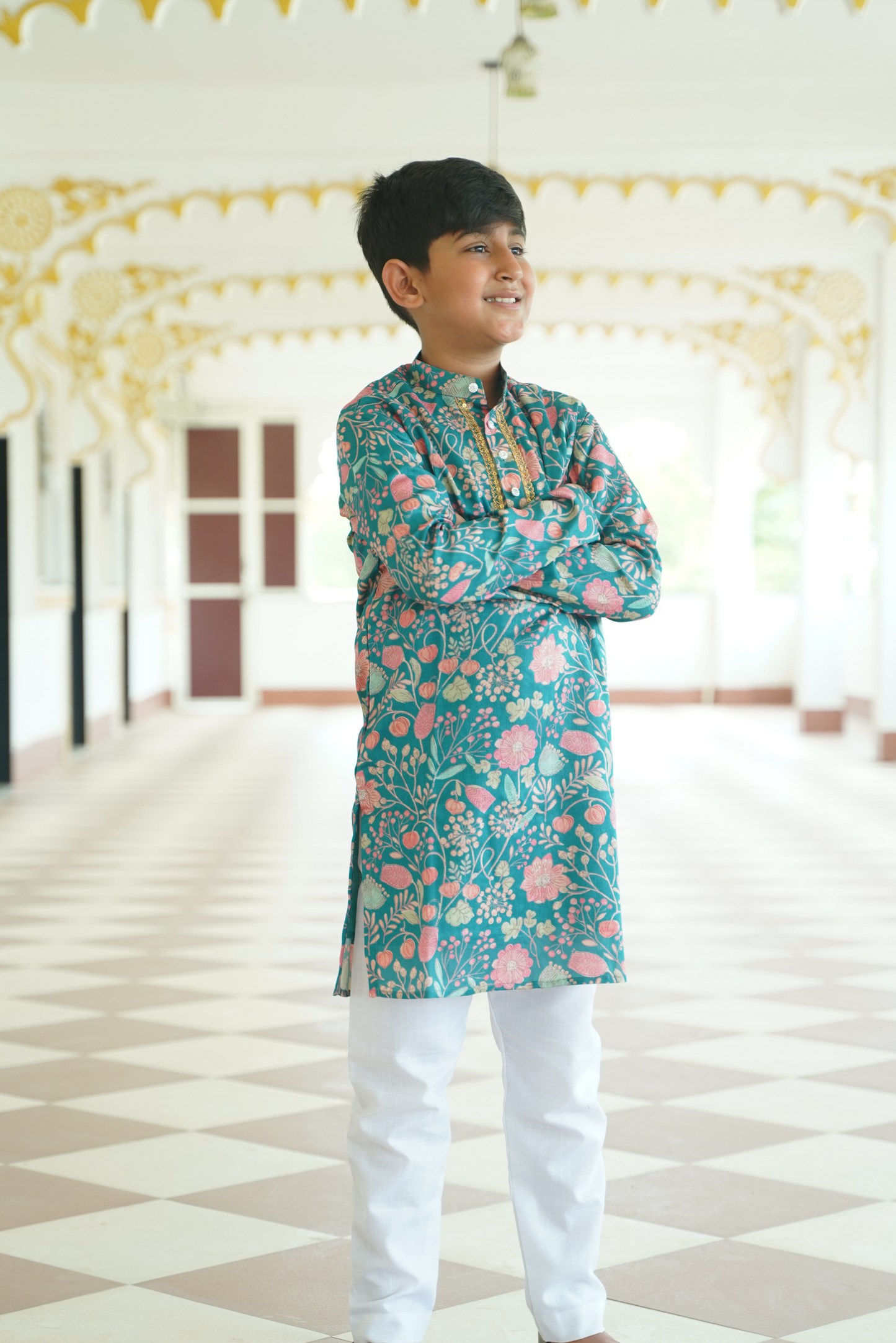 Teal Floral Kurta Set