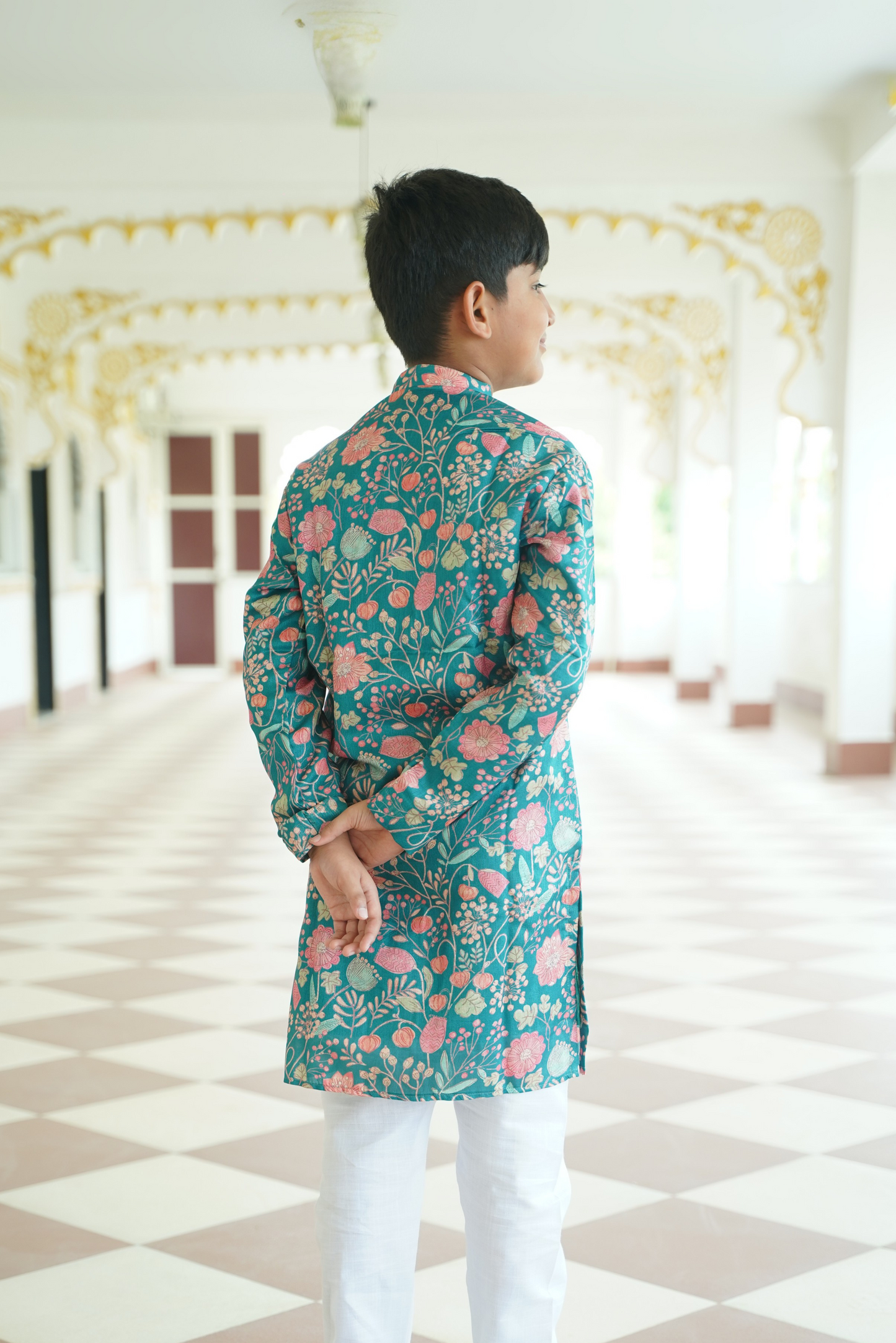 Teal Floral Kurta Set