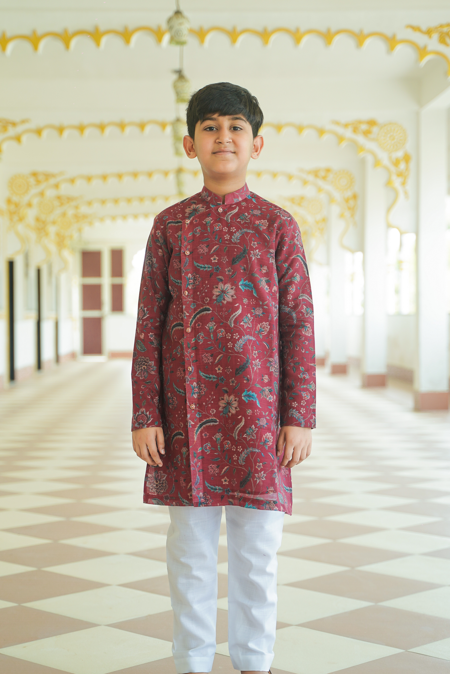 Red Linen Kurta Set