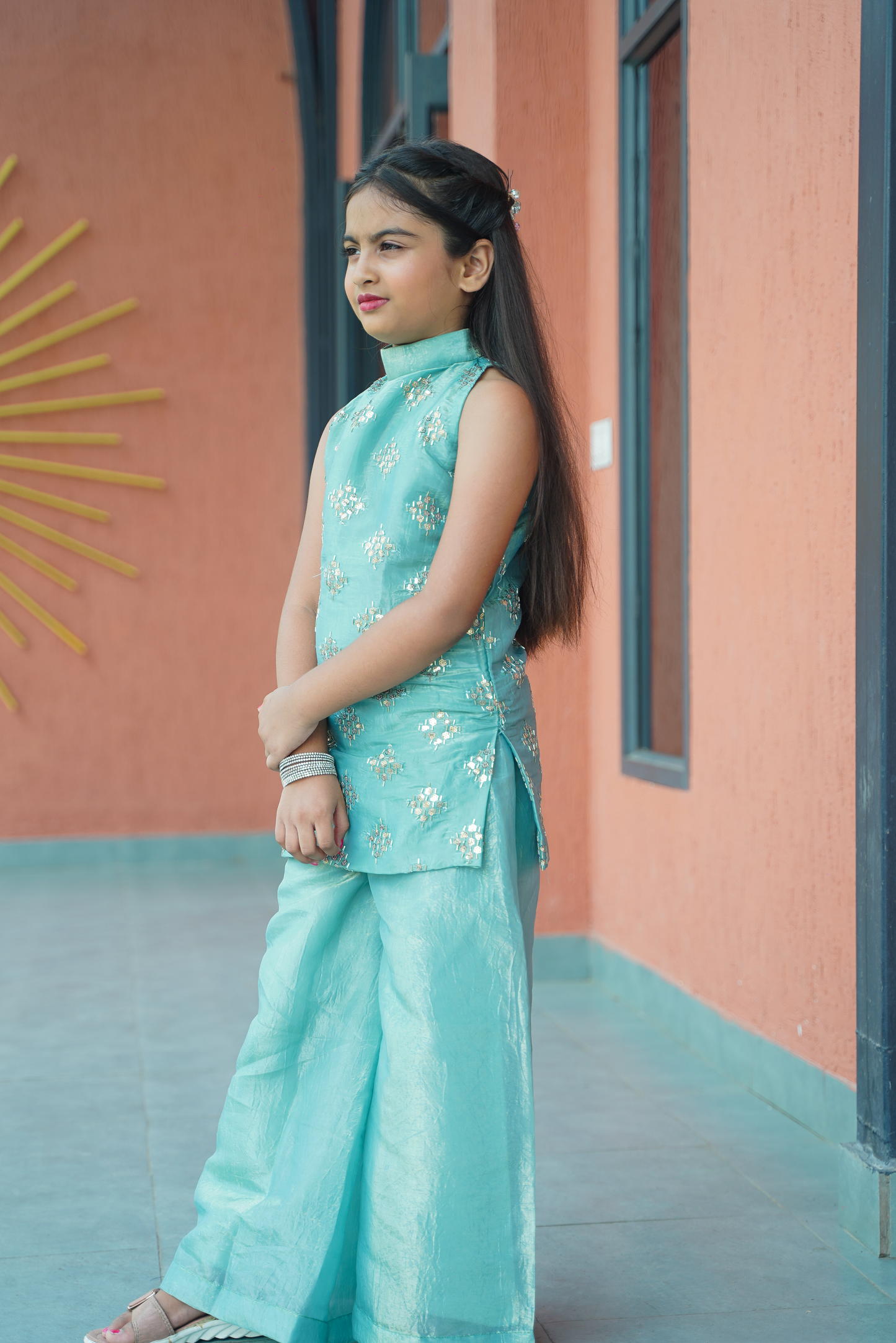 Gold Crush Aqua Kurti & Palazzo Set