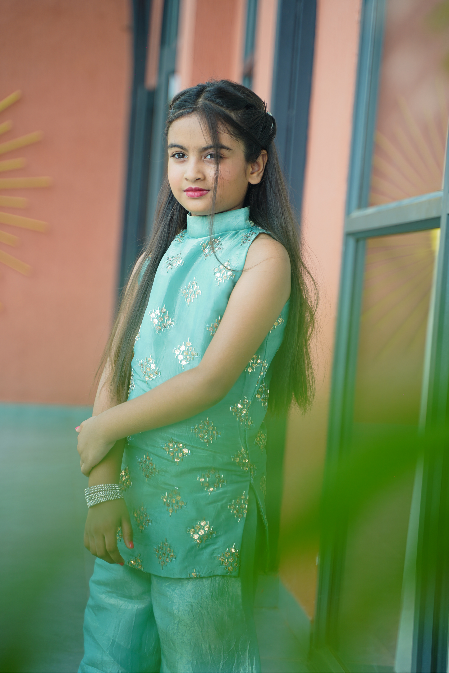 Gold Crush Aqua Kurti & Palazzo Set