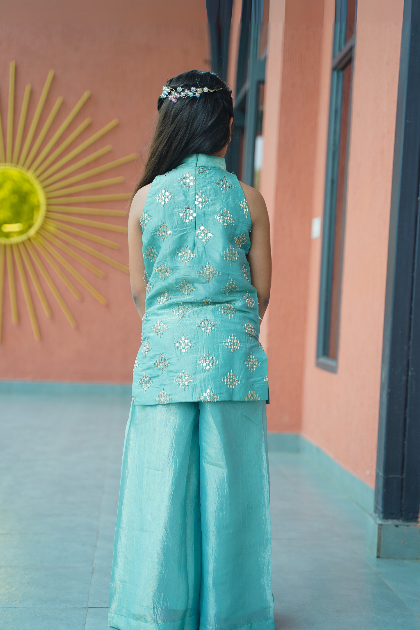 Gold Crush Aqua Kurti & Palazzo Set