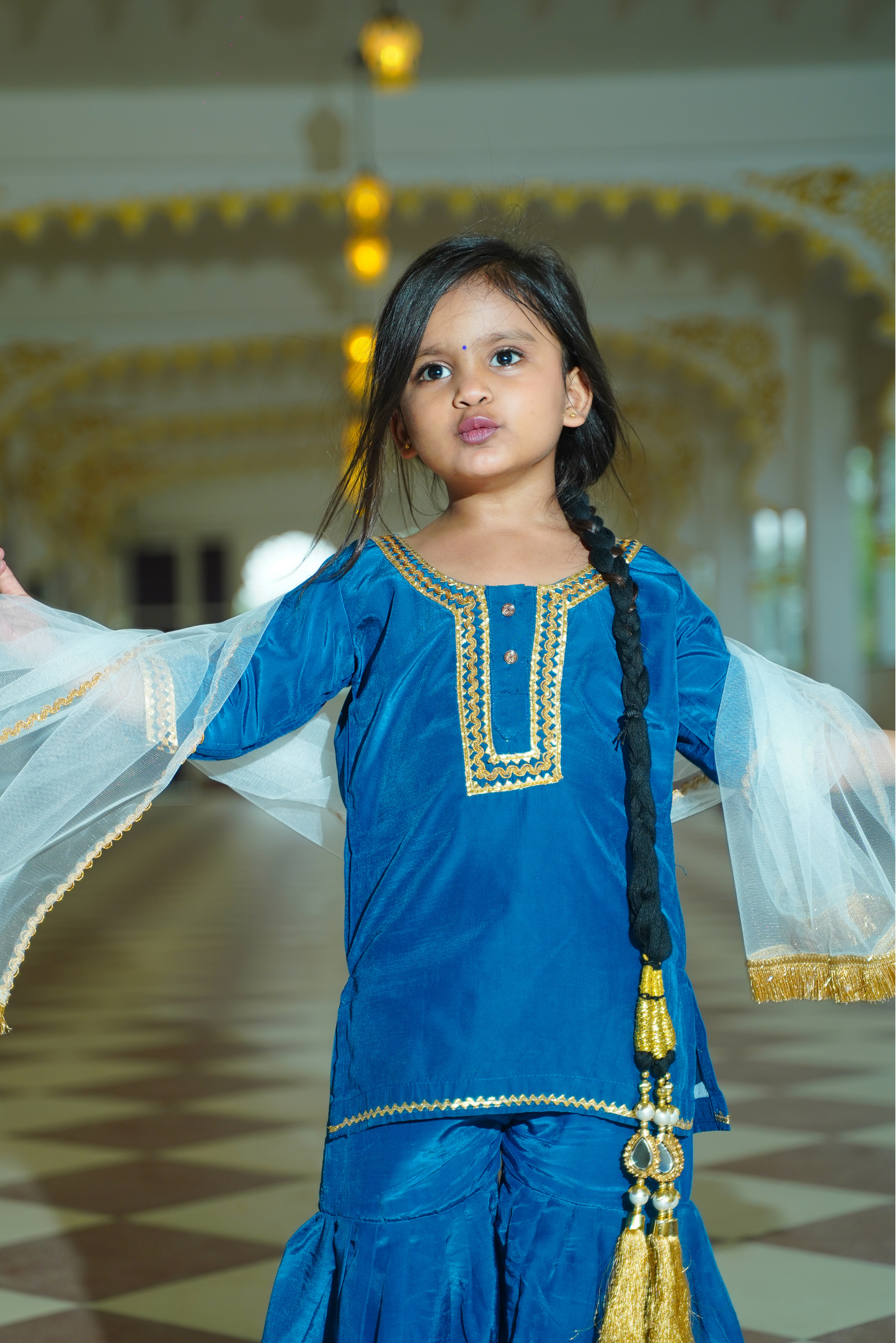 Blue Sharara Set with White Chunni & Potali