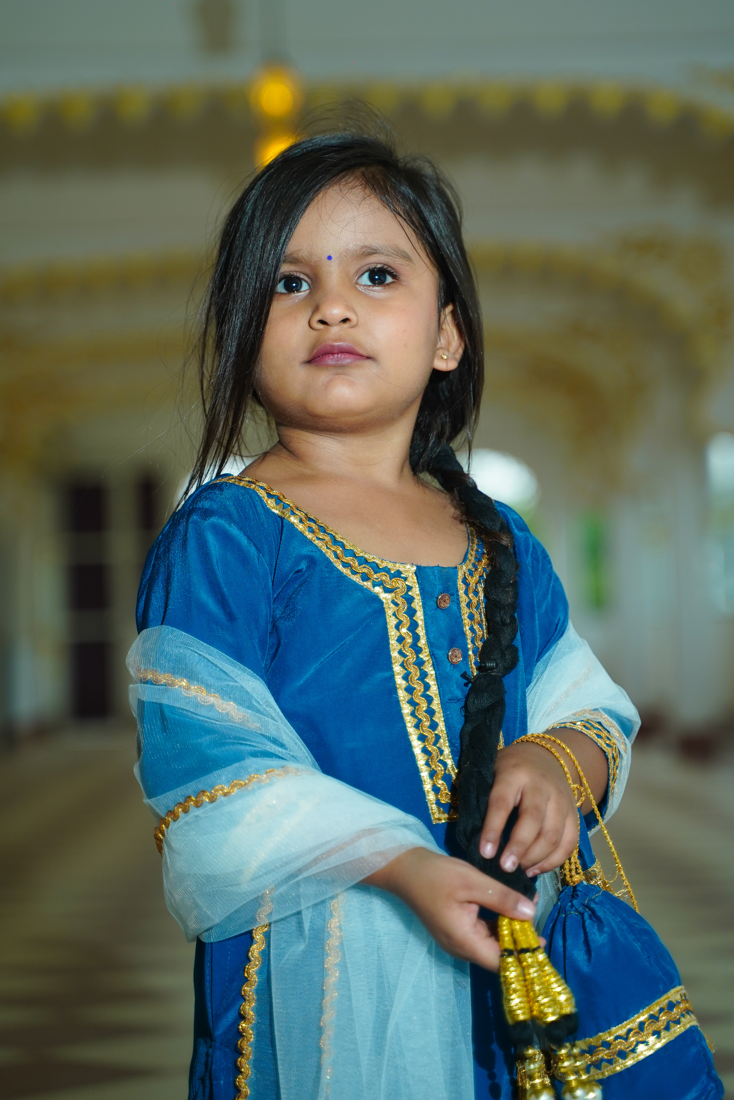 Blue Sharara Set with White Chunni & Potali