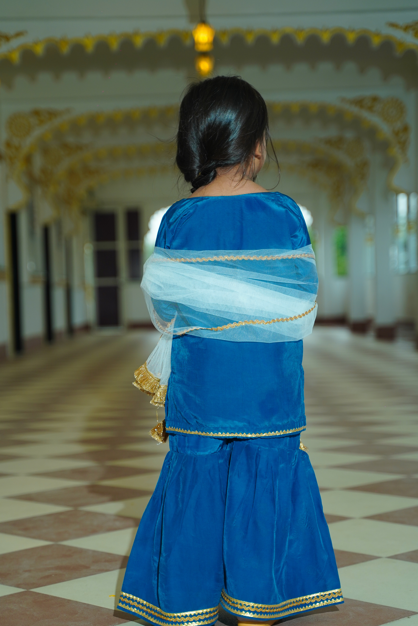 Blue Sharara Set with White Chunni & Potali