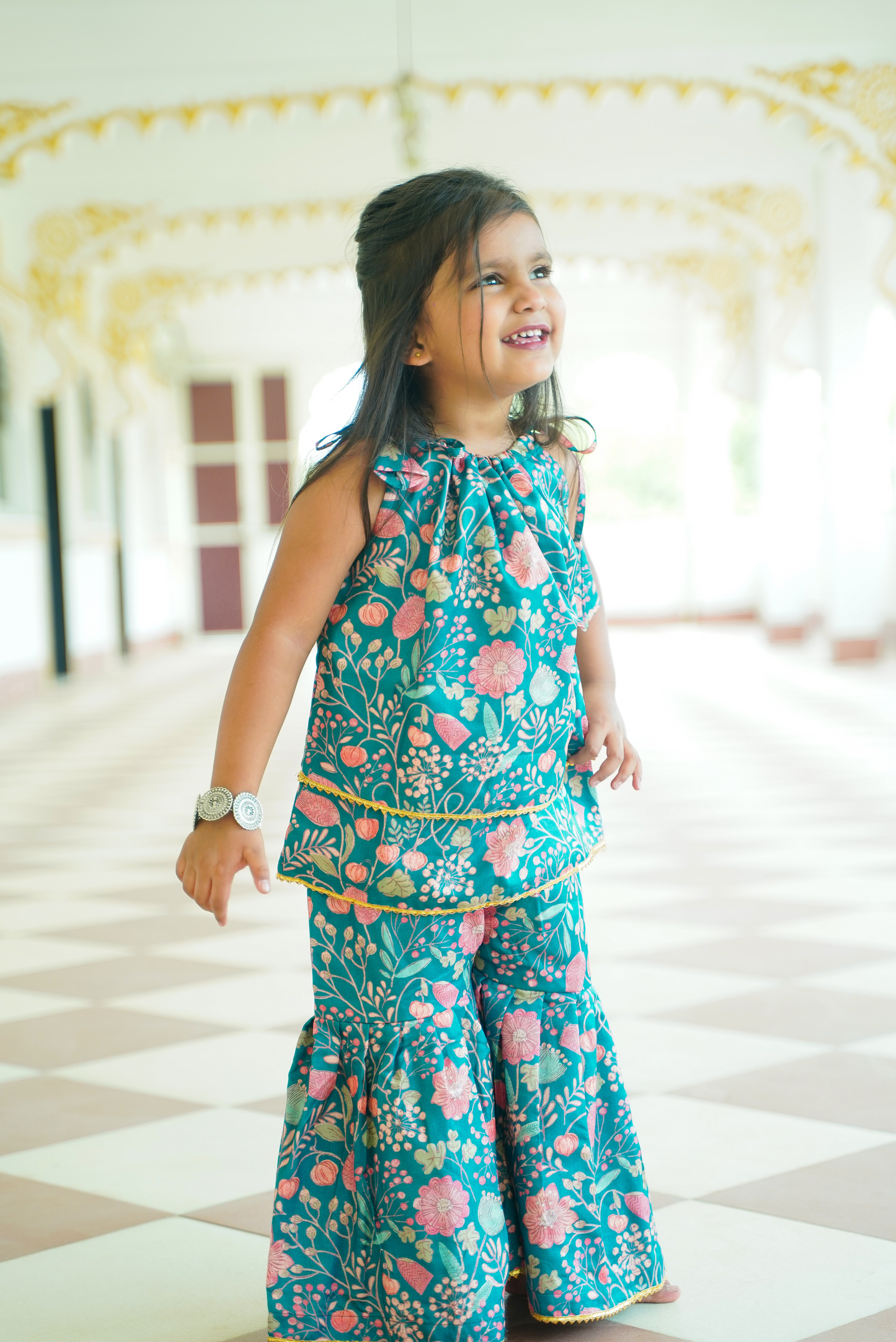 Teal Bloom Kurti & Sharara Set 🌸