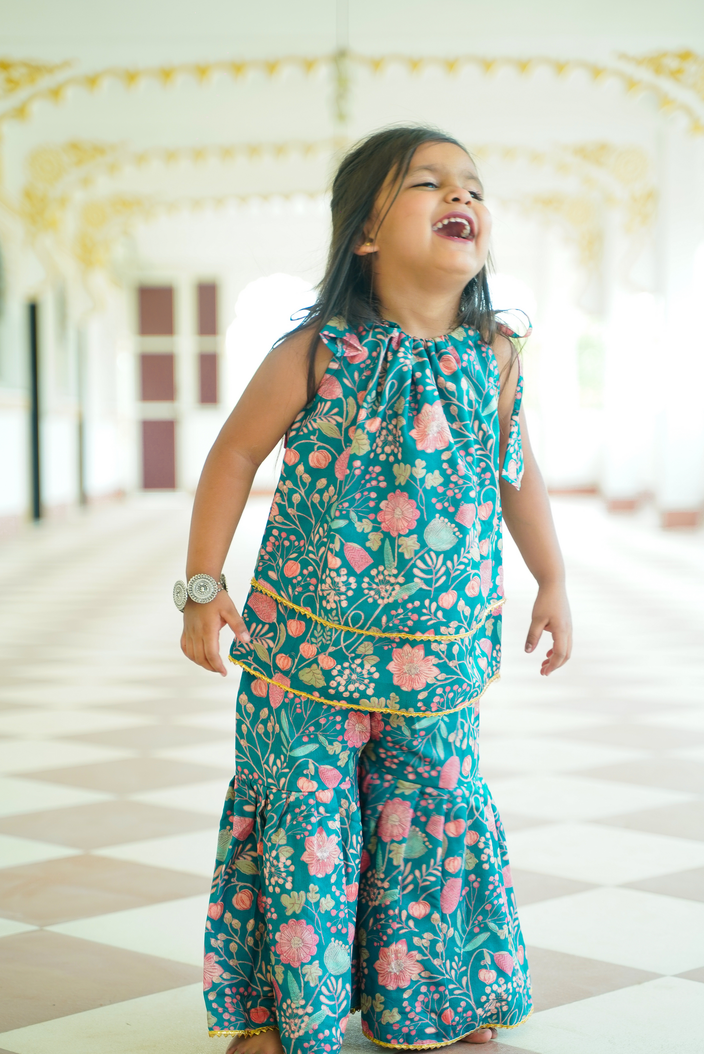 Teal Bloom Kurti & Sharara Set 🌸