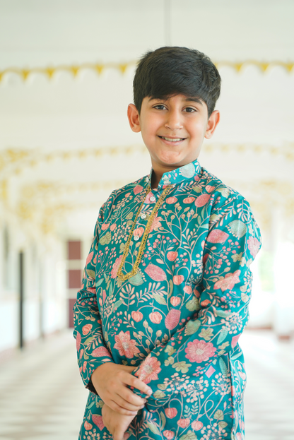 Teal Floral Kurta Set