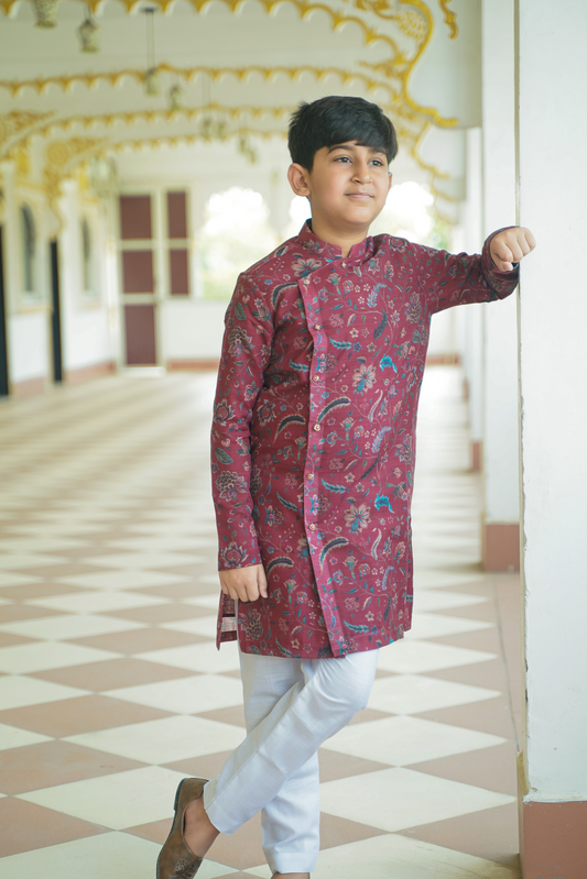 Red Linen Kurta Set