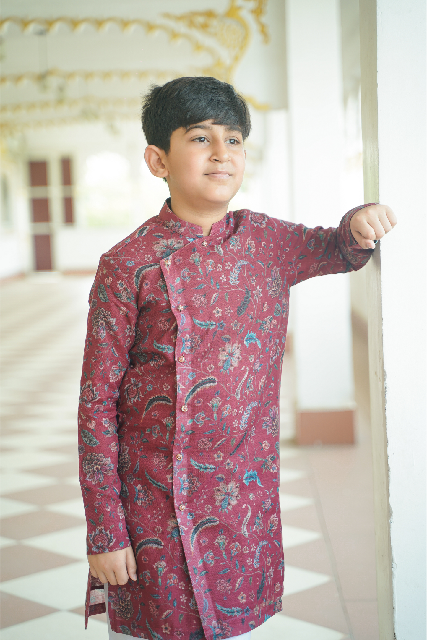 Red Linen Kurta Set