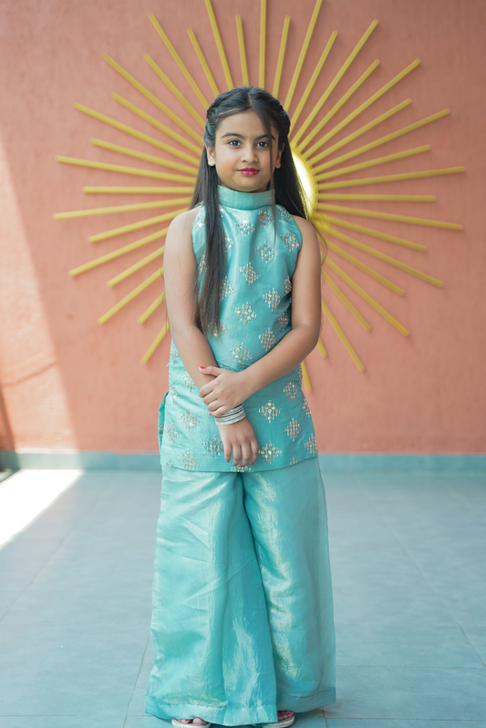 Gold Crush Aqua Kurti & Palazzo Set