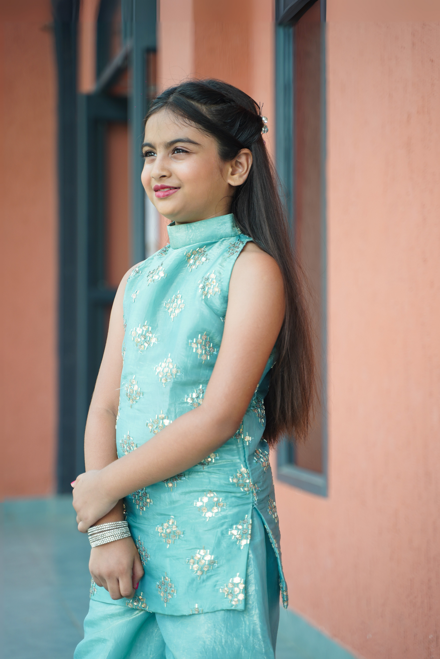 Gold Crush Aqua Kurti & Palazzo Set