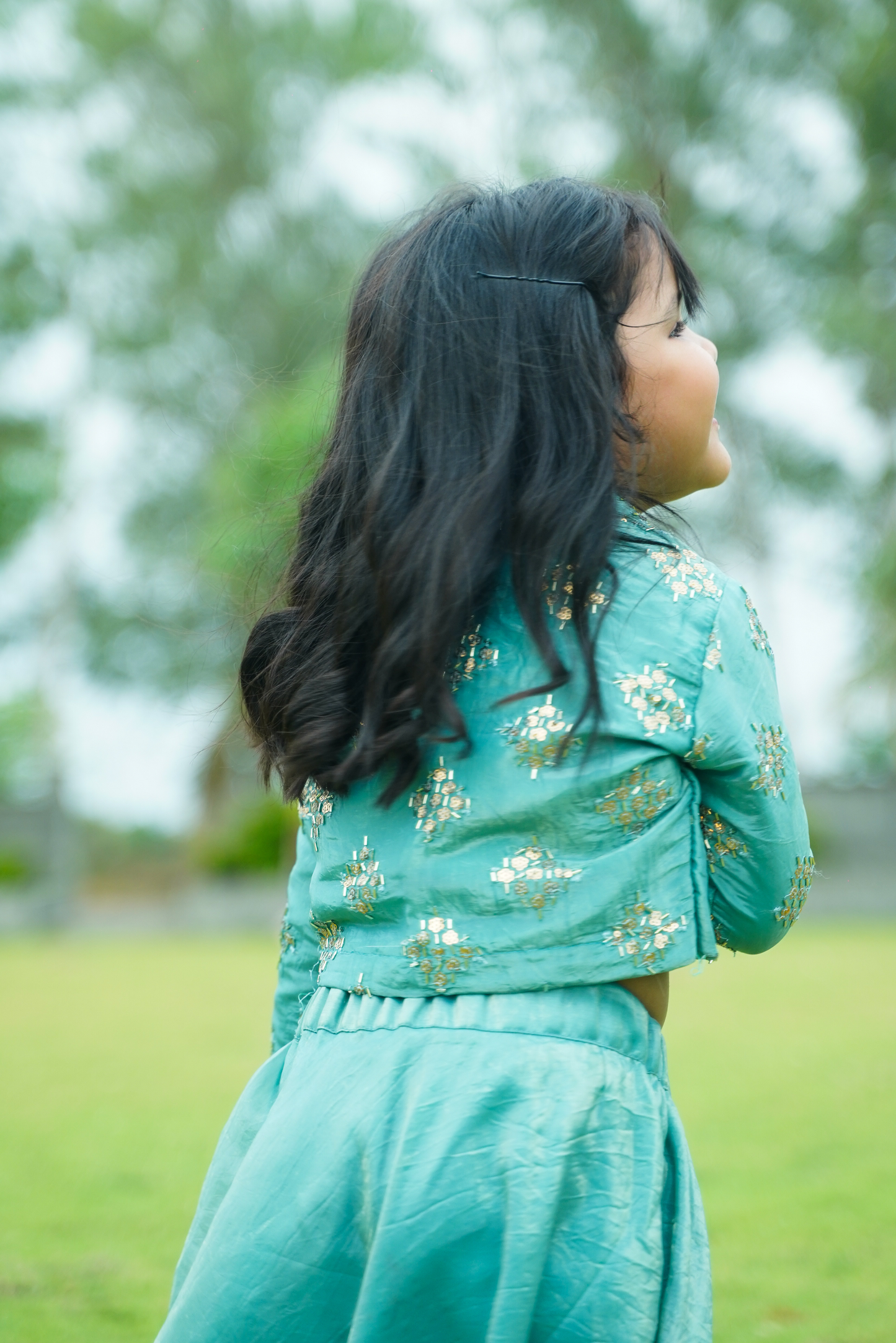 Aqua Gold Crush Jacket & Lehenga Set