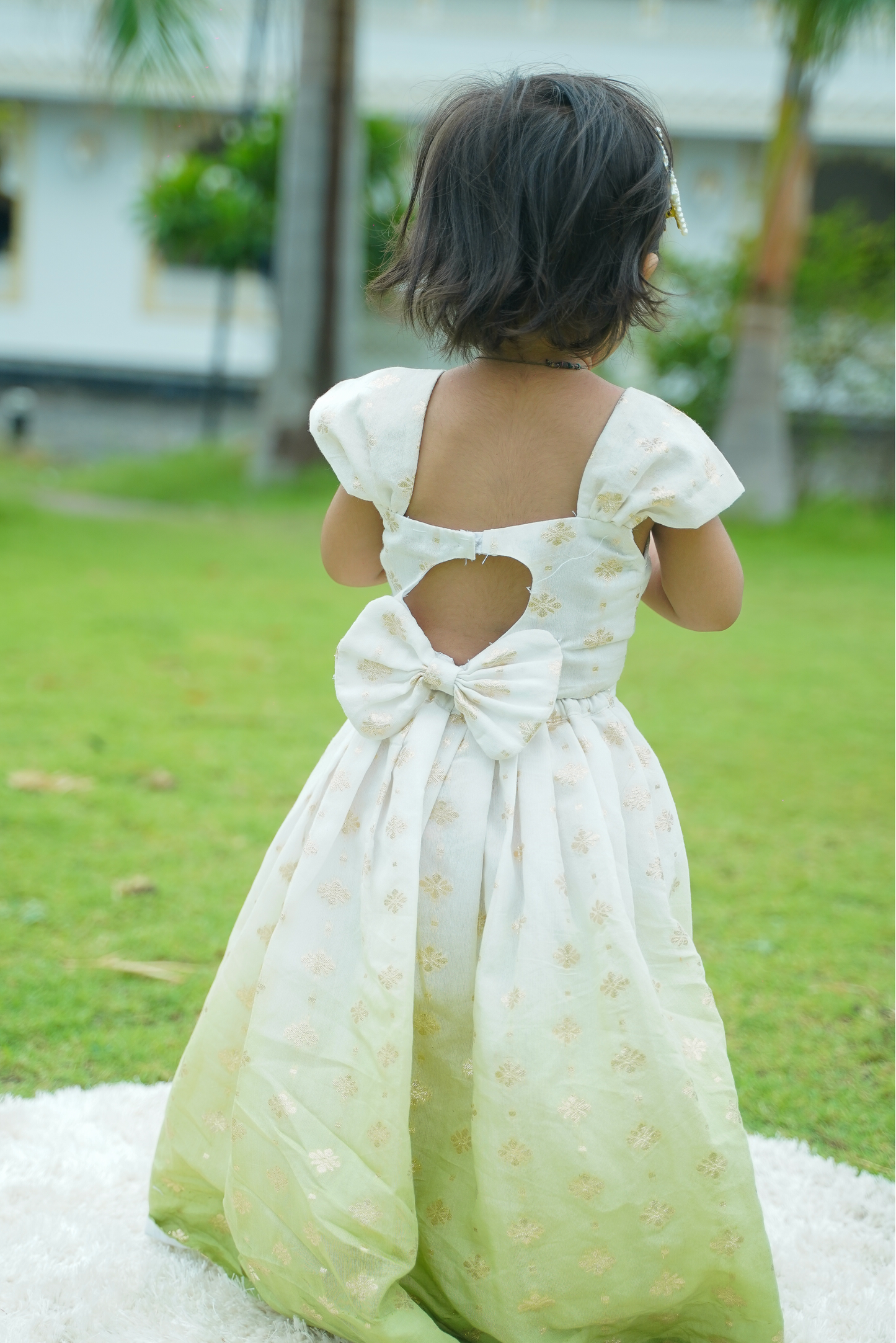 Double Shaded Botti Green Lehenga with Back Bow