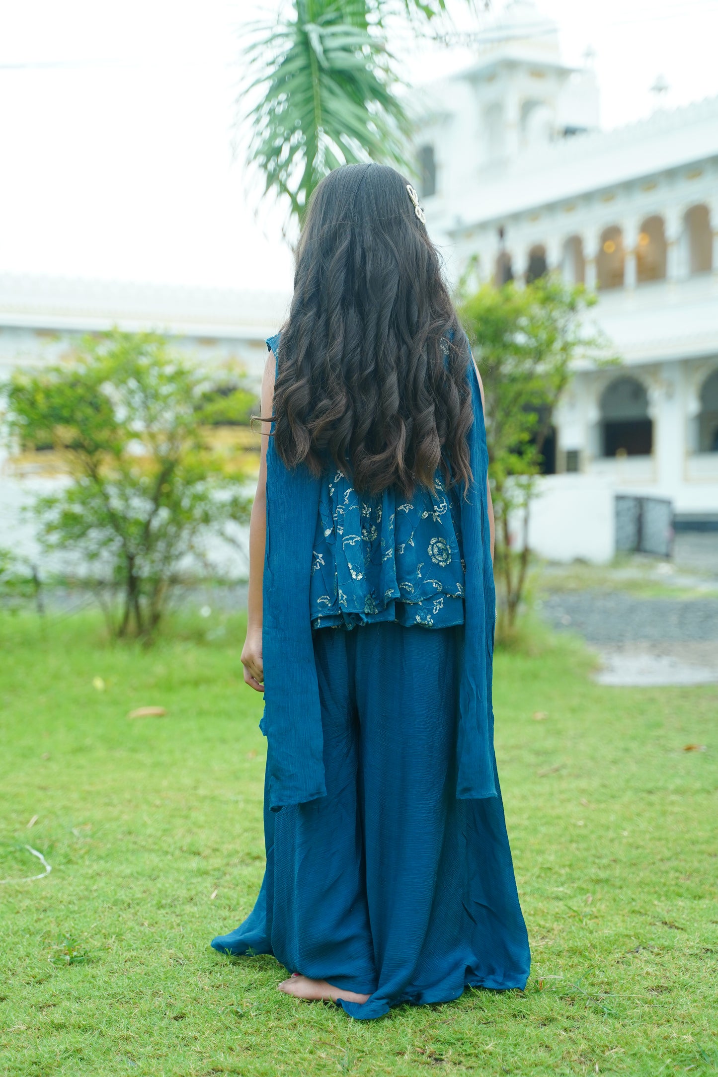 Blue Sequin Peplum Top & Palazzo Set