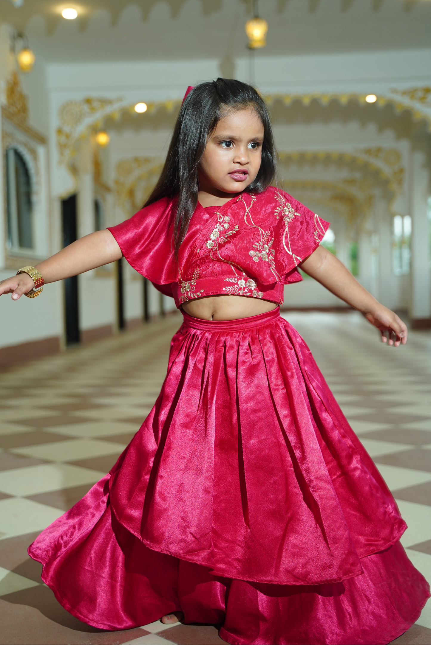 Hot pink double-flared lehenga