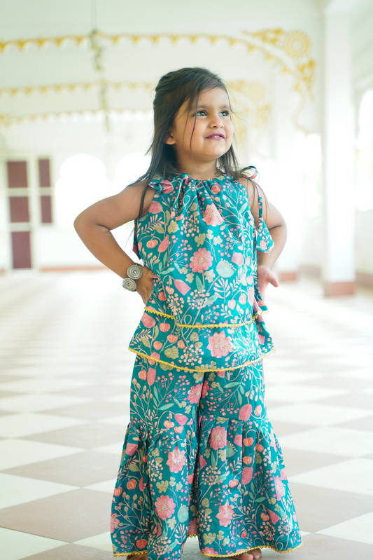 Teal Bloom Kurti & Sharara Set 🌸