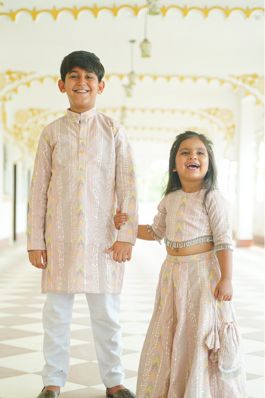 Pastel Pink Sequence Twinning Set