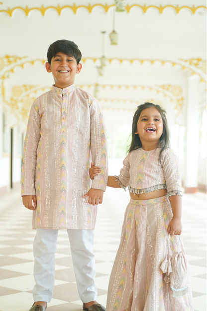 Pastel Pink Sequence Twinning Set