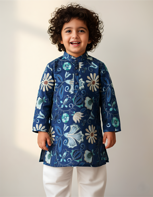 "Raunaq" Blue Blossom Kurta Set