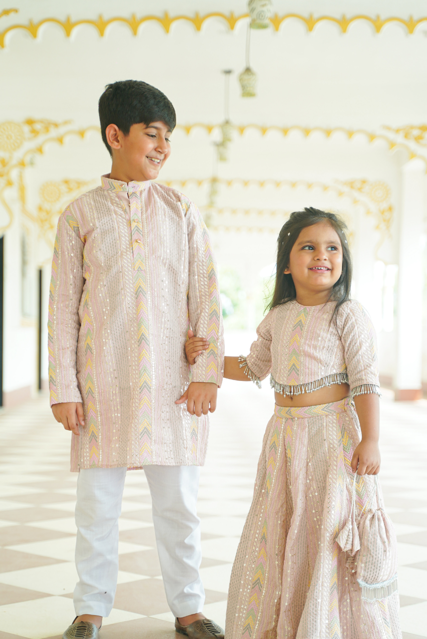 Pastel Pink Sequence Twinning Set
