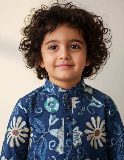 "Raunaq" Blue Blossom Kurta Set