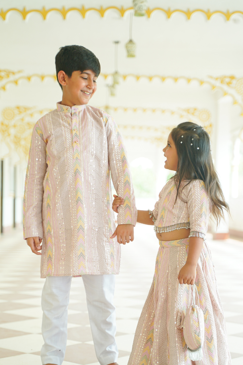 Pastel Pink Sequence Twinning Set