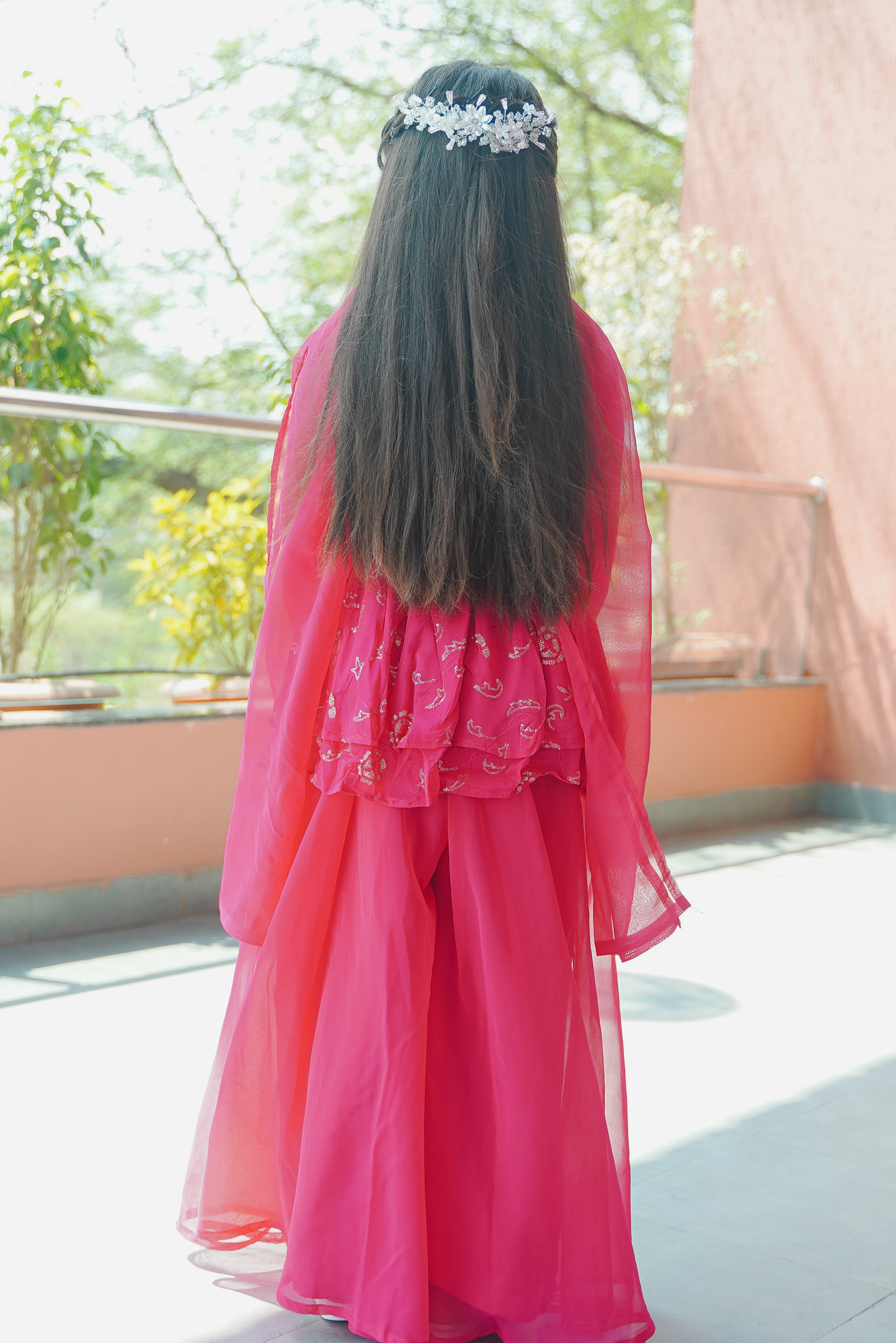 Pink Sequin Peplum Top & Palazzo Set