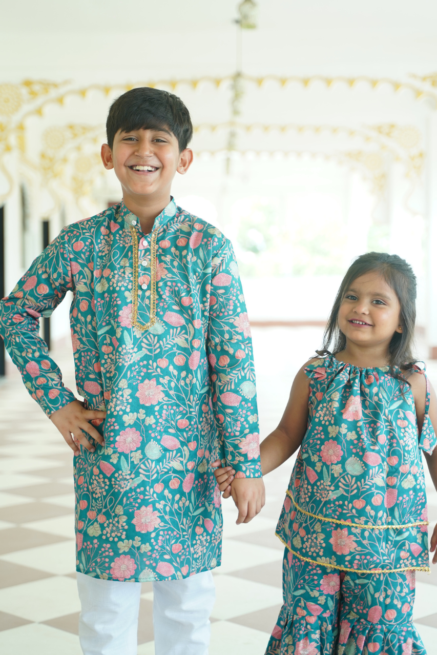 Teal Floral Twinning Set