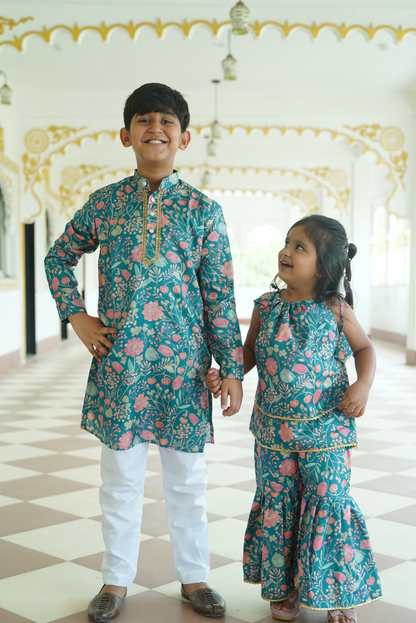 Teal Floral Twinning Set