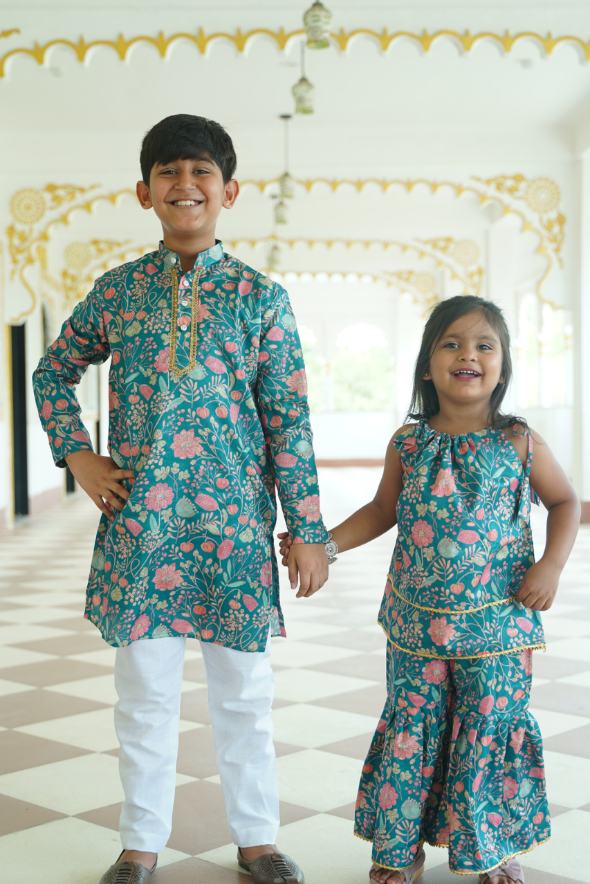 Teal Floral Twinning Set