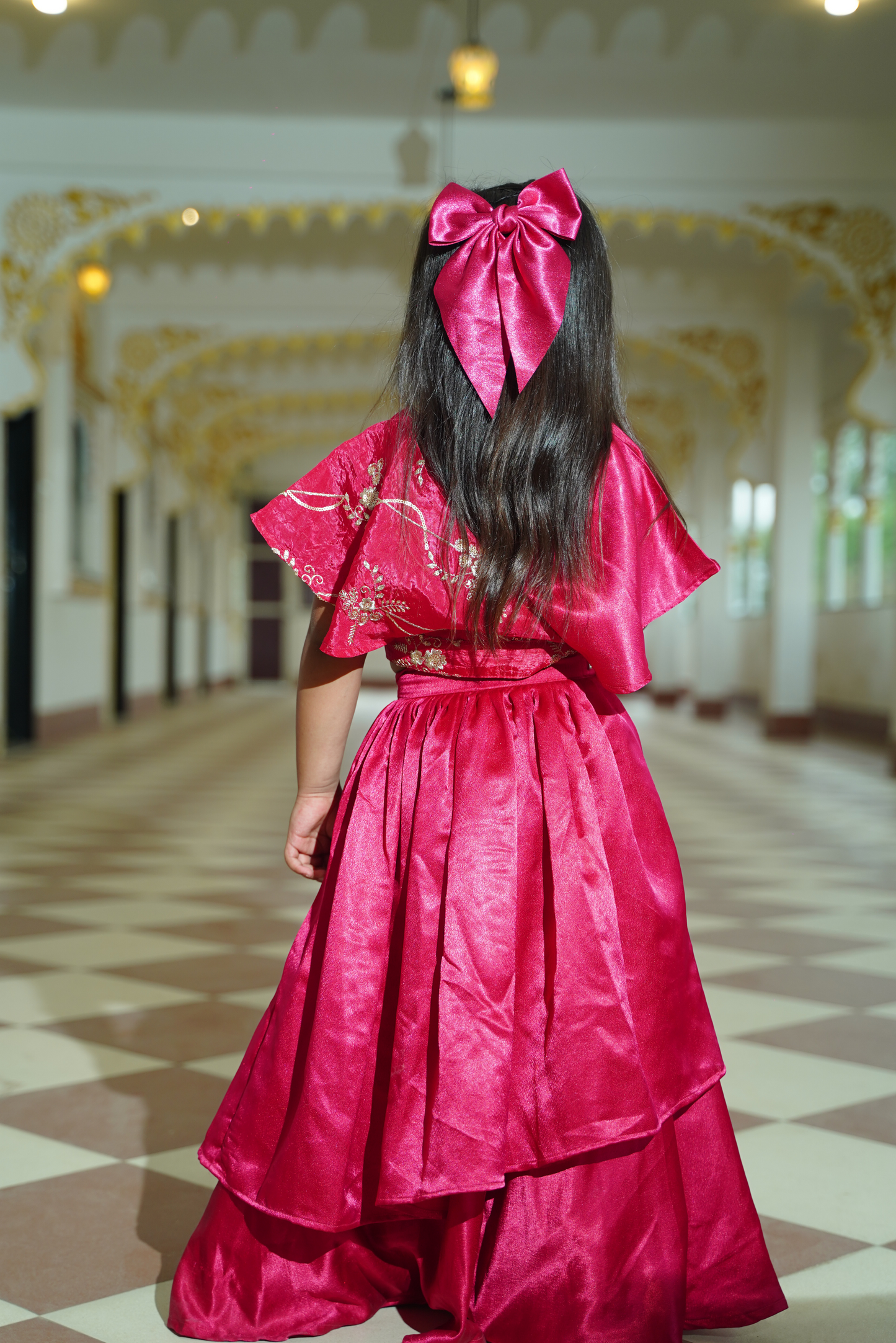 Hot pink double-flared lehenga