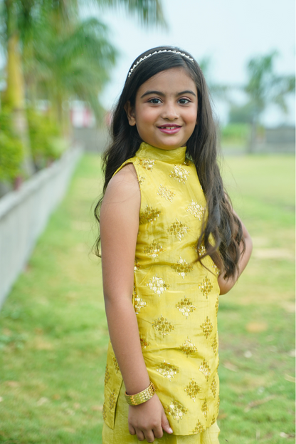 Yellow Gold Crush Kurti & Palazzo Set