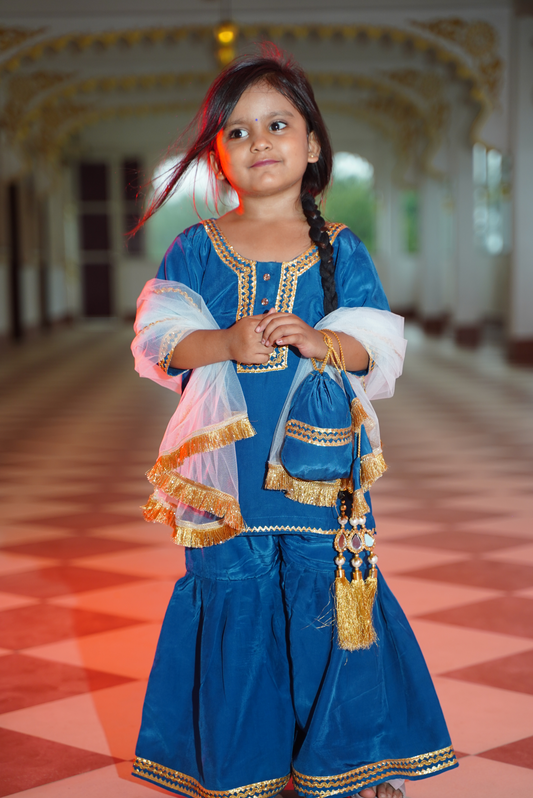 Blue Sharara Set with White Chunni & Potali