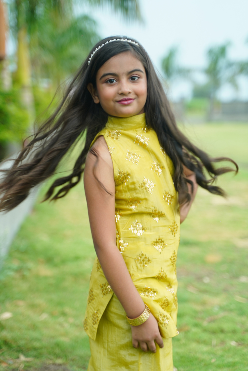 Yellow Gold Crush Kurti & Palazzo Set