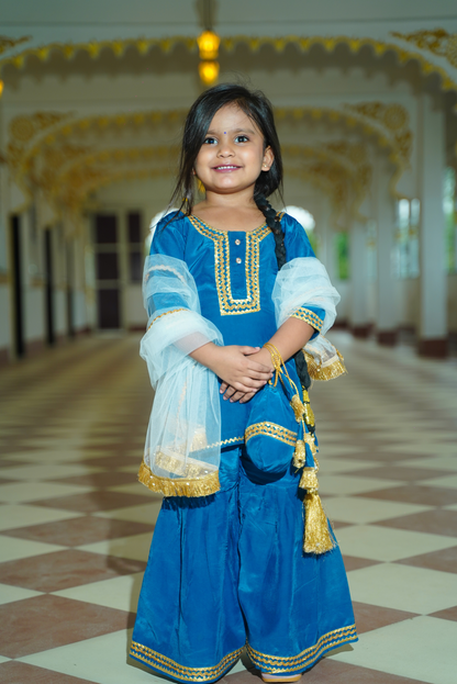 Blue Sharara Set with White Chunni & Potali