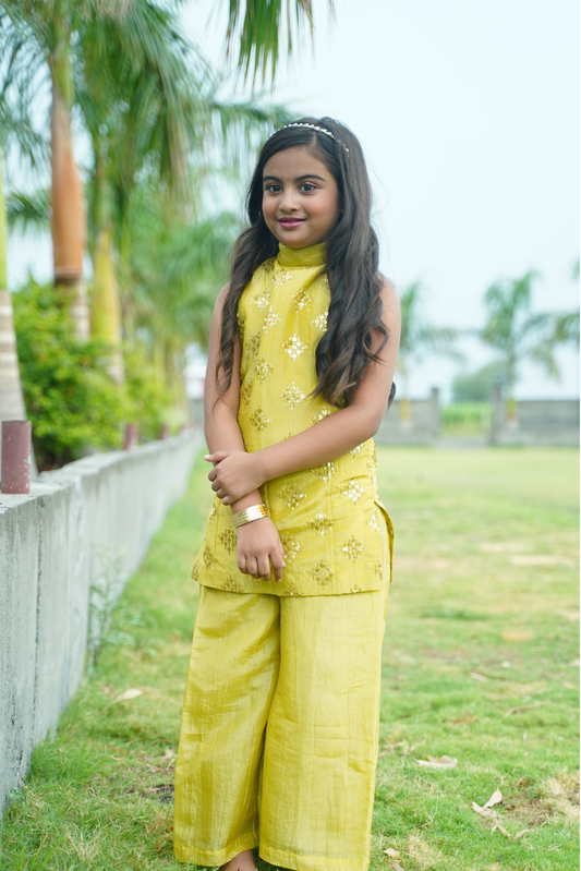 Yellow Gold Crush Kurti & Palazzo Set