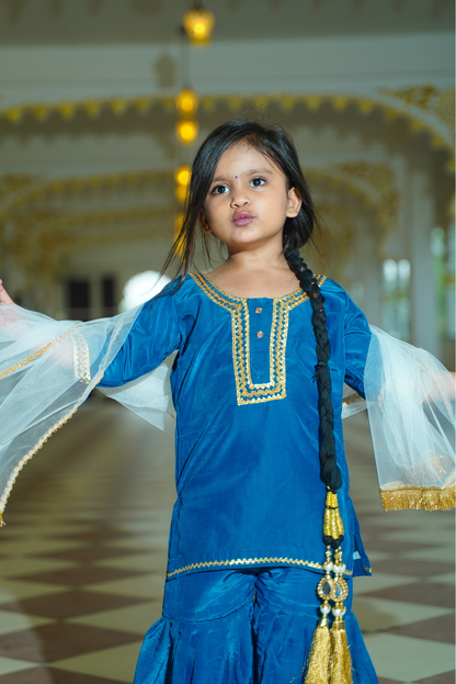 Blue Sharara Set with White Chunni & Potali