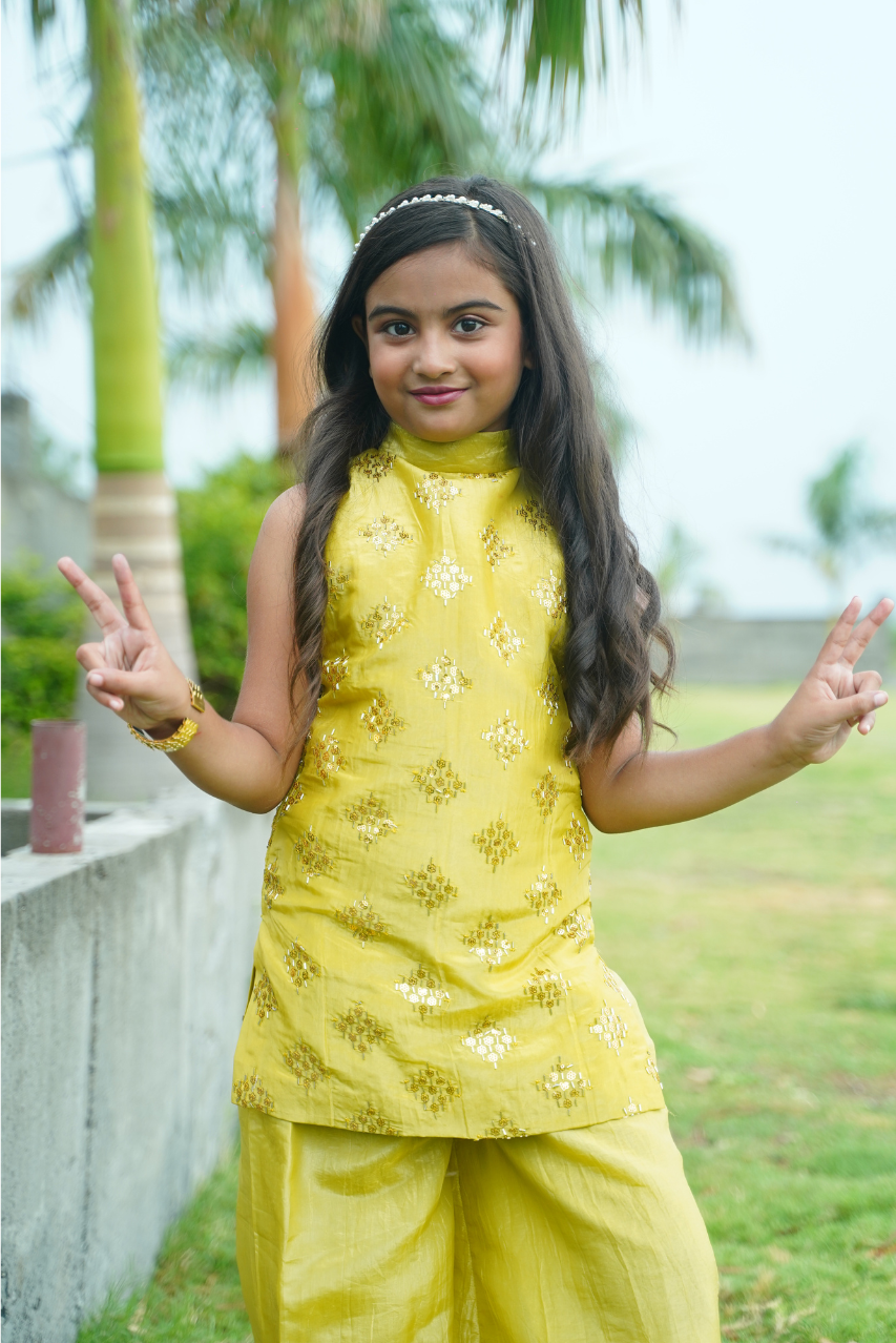 Yellow Gold Crush Kurti & Palazzo Set