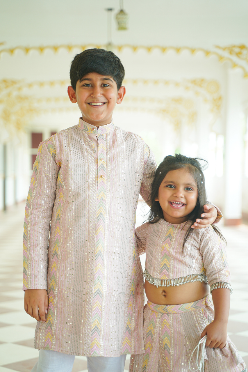 Pastel Pink Sequence Twinning Set