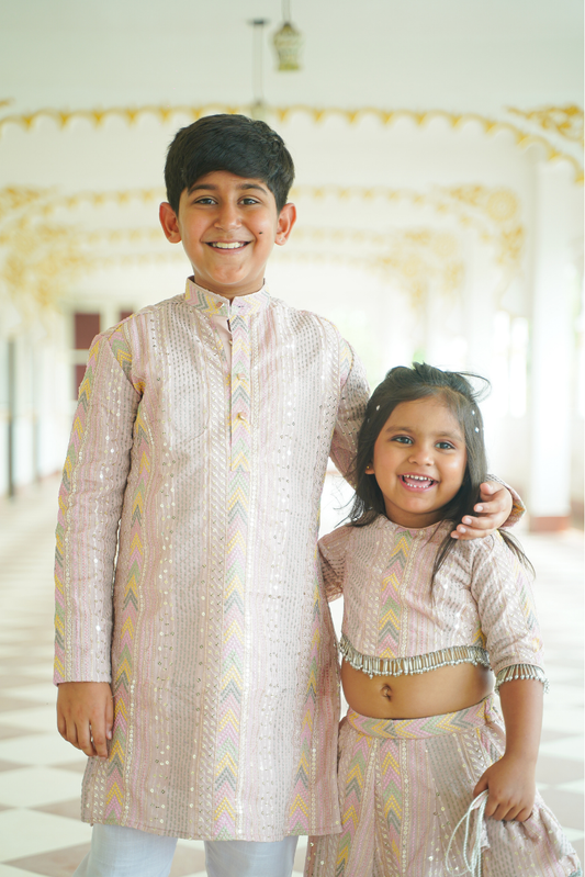 Pastel Pink Sequence Twinning Set